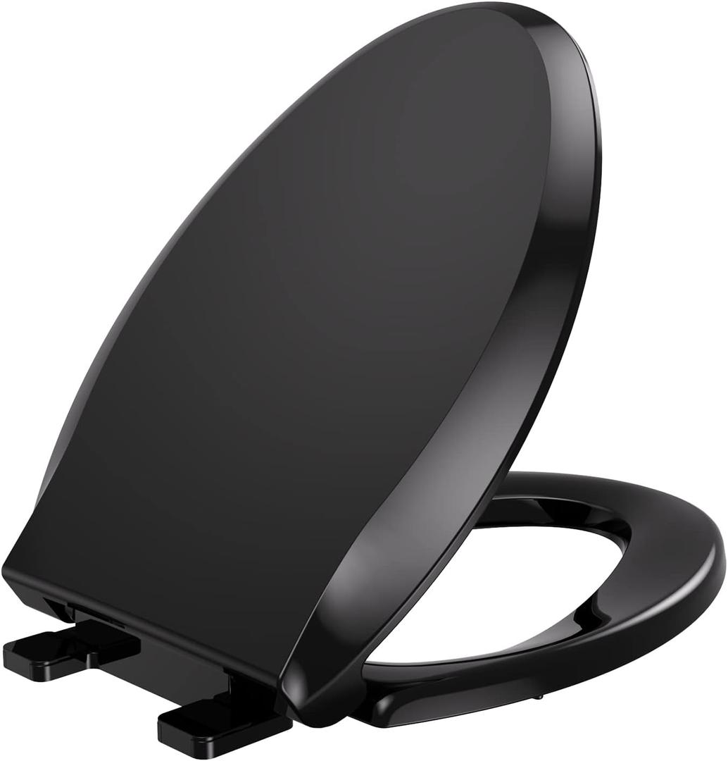 YASFEL Standard Universal elongated Toilet Seat,Soft Close,Ergonomic Toilet Bowl Seat,Fits for Standard elongated with Thickened Plastic Lid (18.5'', Black) (18.5" Elongated, Black)