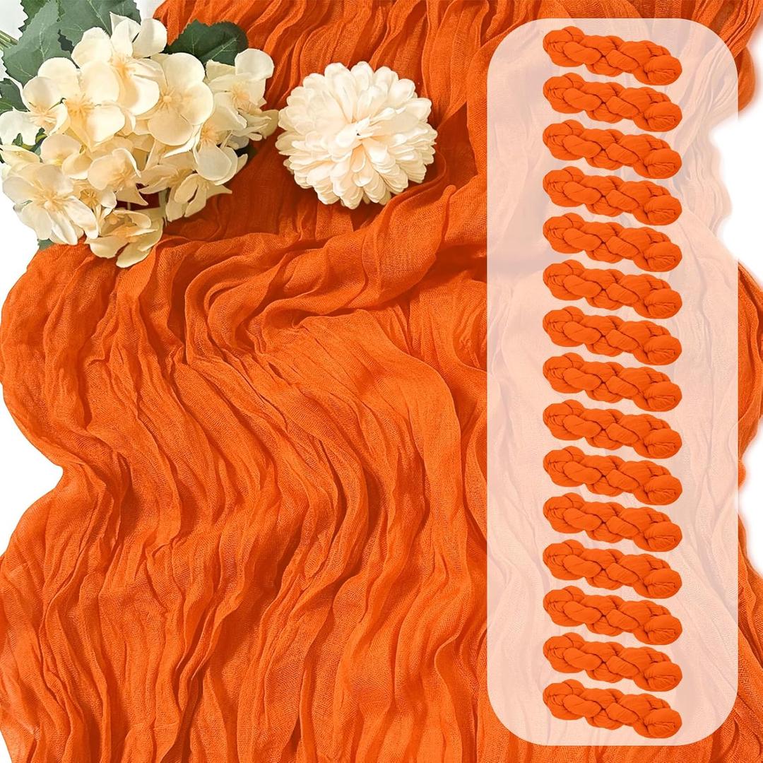 15 Pack Orange Cheesecloth Table Runner 17 x 108 inch Cheese Cloth Table Runners 9ft Orange Table Runner Rustic Romantic Sheer Gauze Runner for Wedding Party Baby Shower Table Decoration