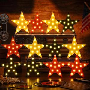 VIHOSE 12 Pcs Marquee Star LED Lights Battery Operated,Red,Black,Warm