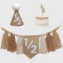 Boho Half Birthday Decorations for Baby Boy Neutral Byrlap 1/2 High Chair Banner with Cone Hat for 6 Months Half Birthday Outfit Half Way to One Decorations