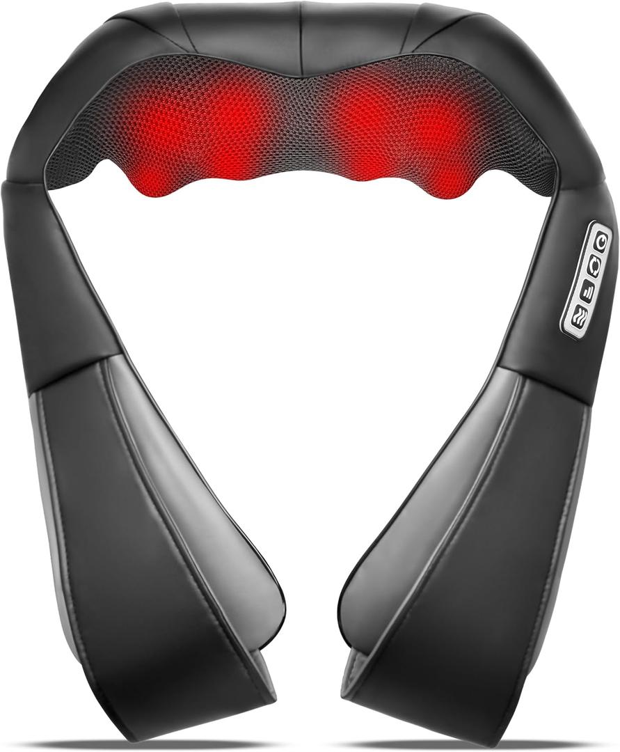 Shiatsu Neck and Back Massager with Heat,Electric Deep Tissue Kneading Neck and Shoulder Massage,Best Gifts for Women Men Mom Dad Mothers Fathers Day Birthday Gift(NOT Cordless) (Black)
