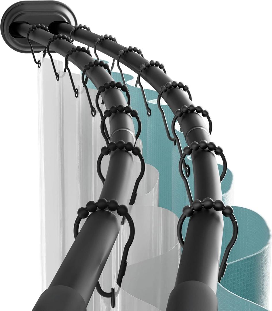 Zenna Home Rustproof Double Curved Shower Curtain Rod, No Drill Adjustable Curved Tension Shower Curtain Rod for Bathroom, Easy Install, Rounded for Extra Room, 50 to 72 Inches, Matte Black