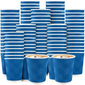 Funnymoom 200 Pack 8 oz Disposable Coffee Cups Blue Insulated Corrugated Paper Coffee Cups with Ripple Wall Design Suitable for Hot or Cold Drinks Cafe Restaurant Office Home Party Picnic BBQ