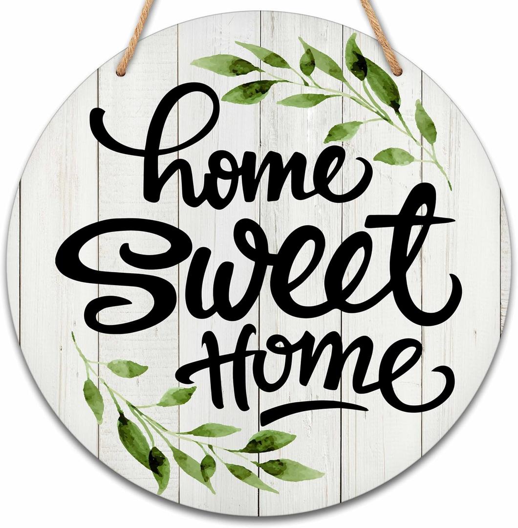 Welcome Sign for Front Door, Home Sweet Home Round Hanging Sign With Rope, Rustic Wall Decor For Farmhouse Home Front Door Porch, Housewarming Gifts for Family Friend, A05