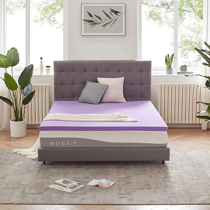 SINWEEK 1.5 Inch Gel Memory Foam Mattress Topper Ventilated Soft Pressure Relieve Mattress Pad, Breathable Bed Topper, CertiPUR-US Certified, Queen Size