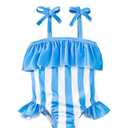 Weebaby Toddler Swimsuit Girls One Piece Swimsuits Summer Stripe Baby Bathing Suit Blue Swimming Beachwear Toddler Girl Bathing Suit 18-24 Months