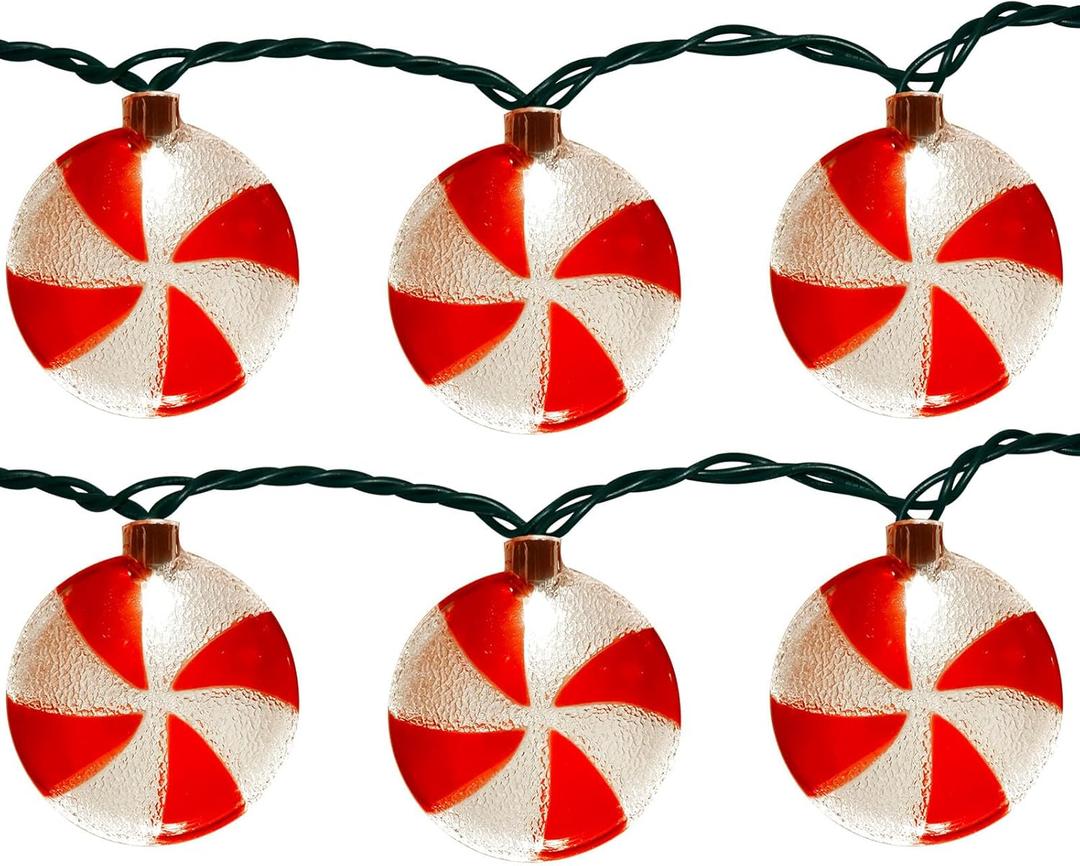 Xingzd 8.5Ft Christmas Candy Light, Christmas Decorations String Lights with 10 Red White Peppermint Bulbs, Plug in Fairy Lights for Indoor Party Kid's Room Xmas Tree Patio Bedroom Garden Decor