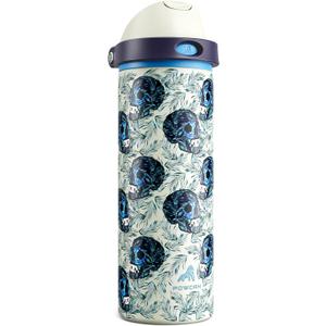 POWCAN 24 oz Insulated Skull Water Bottle: Push-Button Spout & Quick-Flip Straw, Leakproof, Car Cupholder Friendly, Insulated Flask with Straw and Handle for Fitness, Trip, Gift (Frost Revenant)
