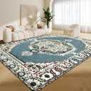 Oriental Area Rug 9x12, Vintage Non Slip Low Pile Soft Large Carpet for Bedroom Aesthetic Dining Living Room, Green for Nursery Playroom Family Room Foyer Den Office Home Decor (12' x 8'11" (Rectangular)