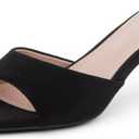 Shoe Land Women's Low Heels Stiletto Heeled Slides, Open Toe One Band Slip-On Heeled Mules  Dressy Heeled Sandals for Prom, Party Wedding and Vacation (8.5, 2401black)