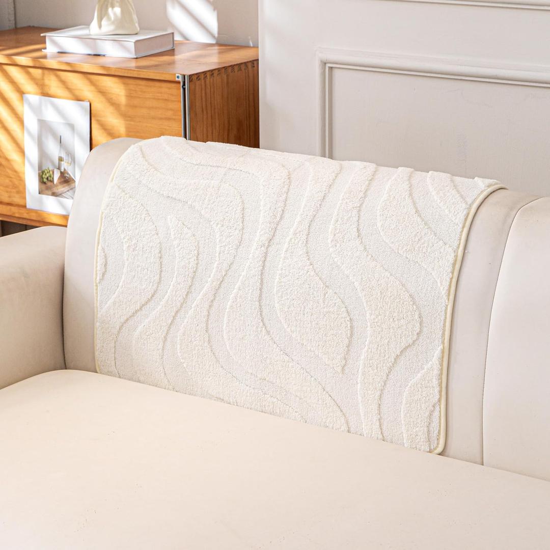 Couch Cover for 1 Cushion, Velvet Fleece Vintage Sofa Slipcovers for Armrest Headrest, Non-Slip Armchair Couch Covers, Recliner Couch Protector for Pet Washable, White, 36"X36"(Only 1 Pcs)