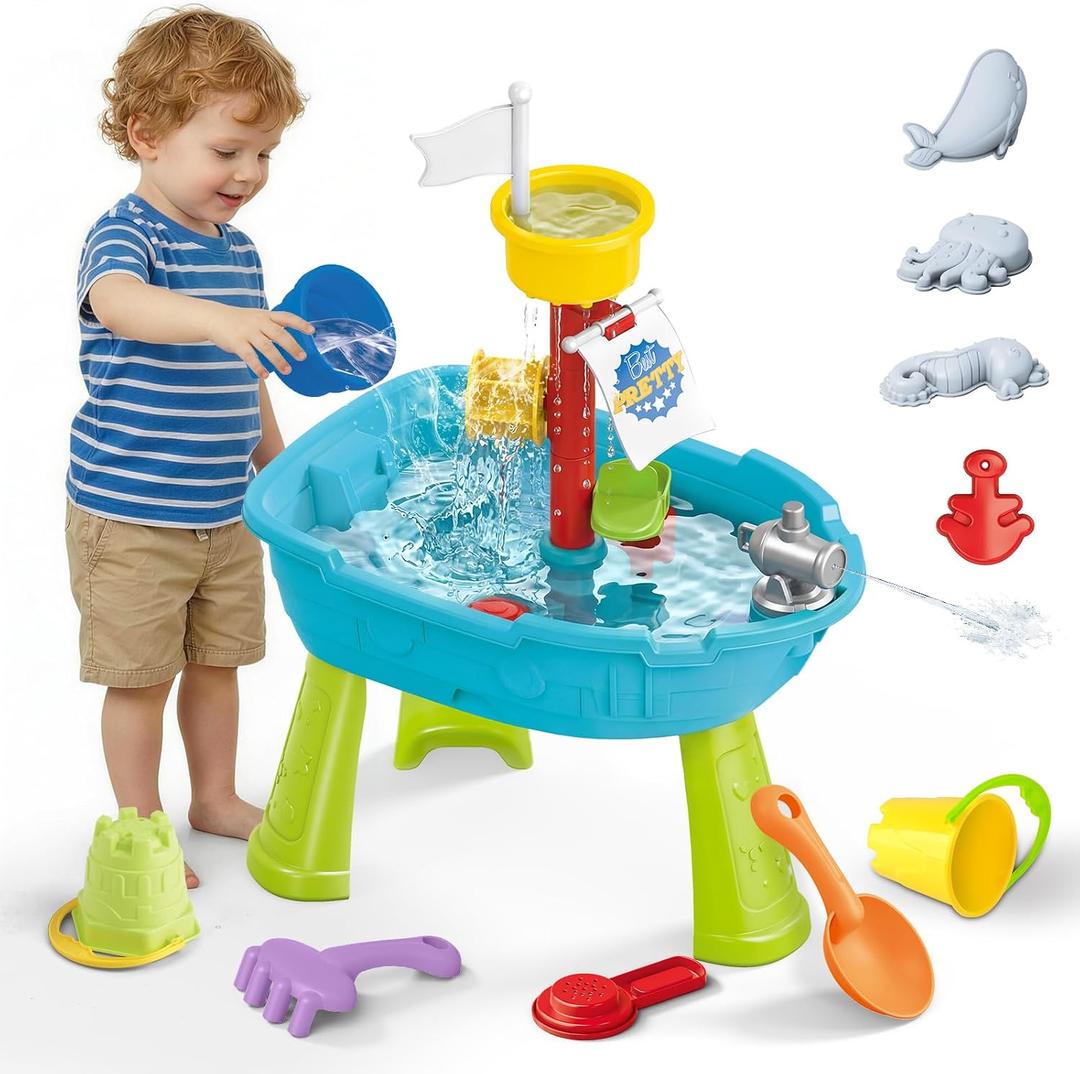 deAO Water Sand Table for Toddlers 3-5 Outdoor Toys Kids Water Table Summer Water Play Table Outside Beach Backyard Toys Birthday Gifts for Boys Girls