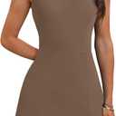 NIASHOT Athletic Dress for Women Mini Crew Neck Sleeveless Built in Shorts with Pockets Tennis Golf Dress A-coffee, X-Small