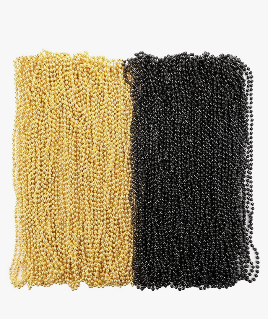 Sasylvia 100 Pcs 33 Inch 6 mm Halloween Mardi Gras Beads Necklaces Bulk, 50 Pcs Metallic Beaded Necklace, 50 Pcs Metallic Beads Fiesta Party Costume for Masquerade