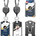 Badge Holder Retractable Clip Heavy Duty Carabiner Badge Reel Keychain with Lanyard ID Cards Holder Cool Tactical ID Holder