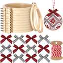Beeveer 25 Pieces Christmas Embroidery Kits Includes Mini Embroidery Hoops Plastic Circle, Bows, Cotton Rope Cross Stitch Hoop Ring for Art Craft Handy Sewing DIY Xmas Tree Decoration(2.5 Inch)
