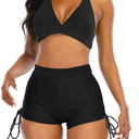 tidL2S-1363 Adisputent High Waisted Bikini Set, BLACK, Size Medium