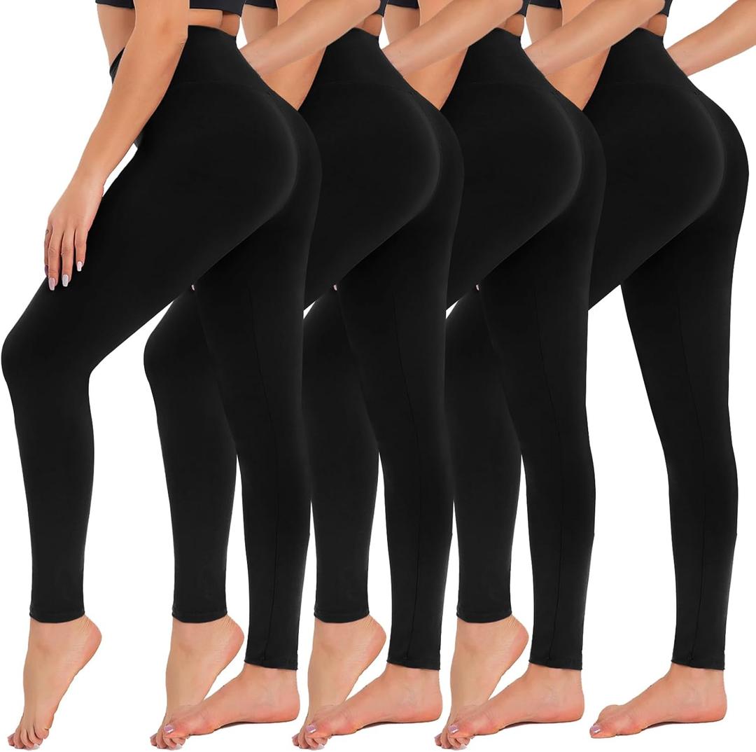 CAMPSNAIL 4 Pack Leggings for Women - High Waisted Tummy Control Yoga Pants for Workout Gym Black Leggings Plus Size Dance (Large-X-Large)