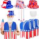 Yahenda 12 Pcs American Flag Costume Man 3 Set USA Patriotic Accessories 4th of July Outfit for 250th Anniversary Party