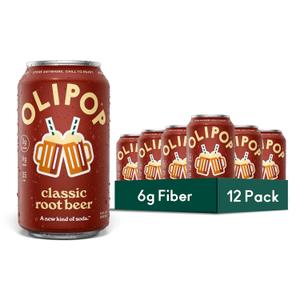 OLIPOP Prebiotic Soda Pop, Classic Root Beer, Pantry Pack Packed with Prebiotics, Fiber, and Botanicals, Gluten Free, GMO Free, 12oz (12-Cans) (EXP 11/18/26)