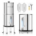 Purewell Upgraded 9-Stage Gravity Water Filter System with Water Level Window, 0.01μm Ultra-Filtration Countertop System with 2 Filters and Stand, pH 8-9, Reduce 99% Chlorine, BO-PH-2.25G
