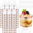 200 Pcs Dessert Cups with Spoons Small Plastic Goblets Disposable Parfait Pudding, Mousse, Appetizer Cups Set for Wedding Valentine's Day Party(Goblet,Rose Gold Rim)