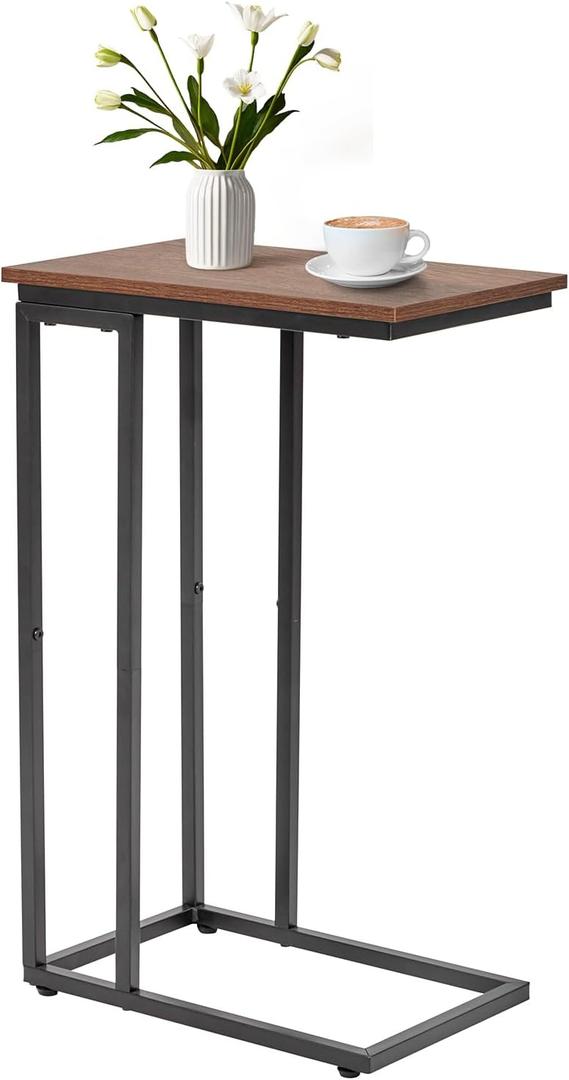 fusehome C-Shaped End Table, for Living Room, Bedroom, Small Spaces, TV Tray Couch Side Tables Laptop Table, Rustic Brown and Black