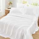 Homiest Ruffled Satin Sheets Queen Size 6pc Set - White Bed Sheet Set with 15 Inch Deep Pocket Fitted Sheet, 1 Flat Sheet, 2 Ruffled Pillow Shams & 2 Pillowcases, Similar to Silk Sheets