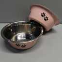 Stainless Steel Dog Bowls, Nonslip Rubber Bottom No Spill Proof Skid Metal Insulated Dog Bowls for Large Medium Small Breed Dogs (Pink, 3.6 Cups/29 OZ)