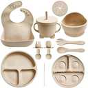 HippoBaby Baby Led Weaning Supplies | 10 Piece Silicone Baby Feeding Set | Baby Toddler Bib Cup Divided Plate and Bowl Self Feeding Spoons Dish Set | Baby Utensils | Toddler Feeding Supplies (Cream)