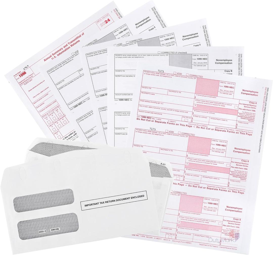 1099 NEC Tax Forms 2024 with Envelopes, 4 Part 15 Pack Tax Forms Kit and 15 Self-Seal Envelopes Great for QuickBooks and Accounting Software, Value Pack for Business - Made in The USA - 15-Pack