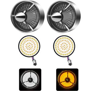 FATECIM Motorcycle 2" 1157 LED Front Turn Signals Blinkers Indicators Amber White Light with Turbine Replacement Smoke Lens for Harley Softail Touring Dyna Fat Boy Sportster Road King Street Glide (Chrome / Turbine Smoke Lens 1157 Amber White Light)