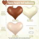 Cream White Beige Brown Heart Balloons,6Pcs 24Inch Large Heart Foil Balloons for Mother's Day Girls Women Birthday Valentine's Day Wedding Engagement Bridal Showers Anniversary Party Decorations