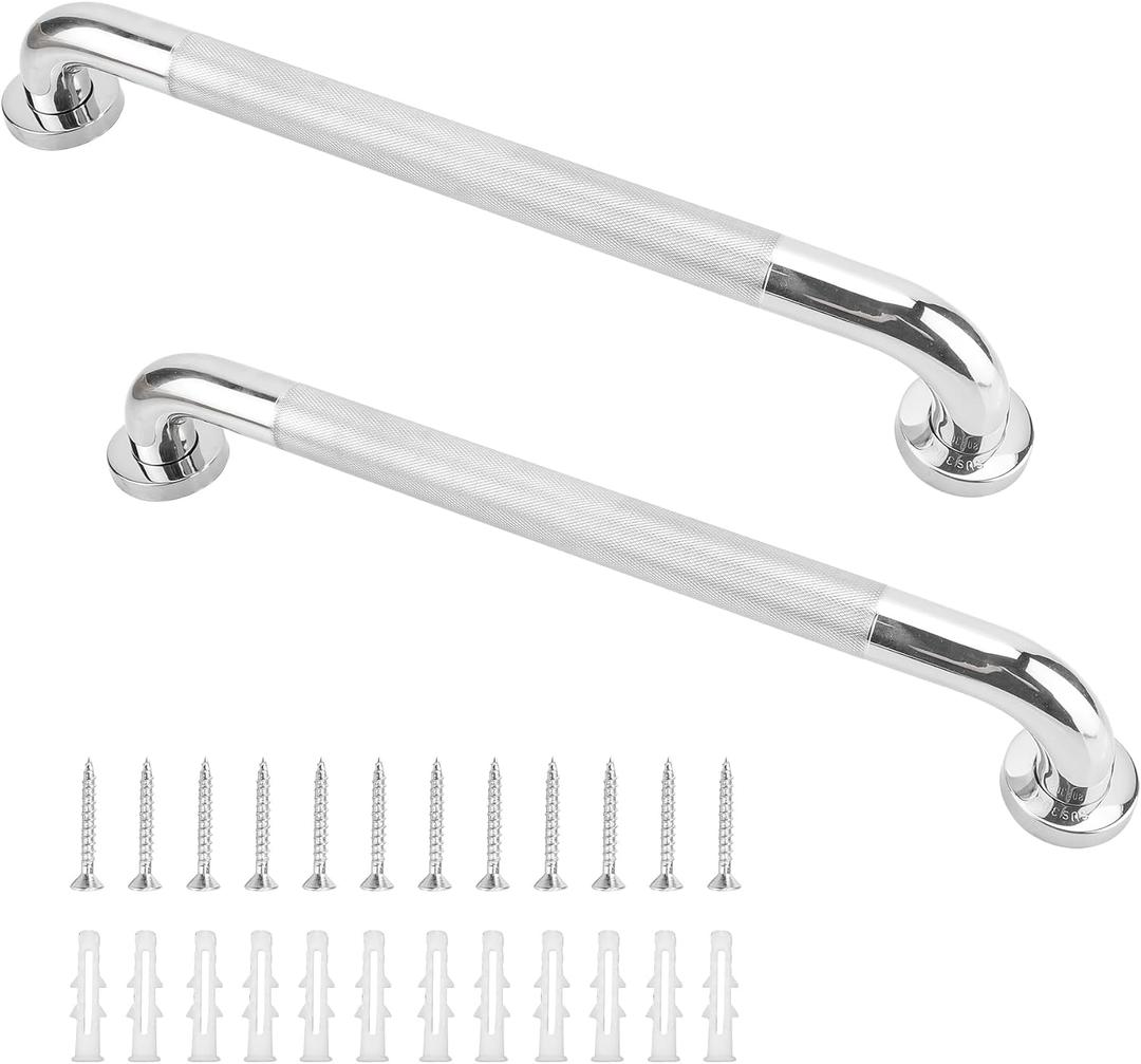 2 Pack 20 Inch Anti Slip Shower Grab Bar, 304 Stainless Steel 1.25" Diameter Anti-Slip Handicap Grab Bar, Satin Brushed Nickel Knurled