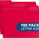 File Folder, 1/3 Cut Tab, Letter Size, Red, Great for Organizing and Easy File Storage, 100 Per Box