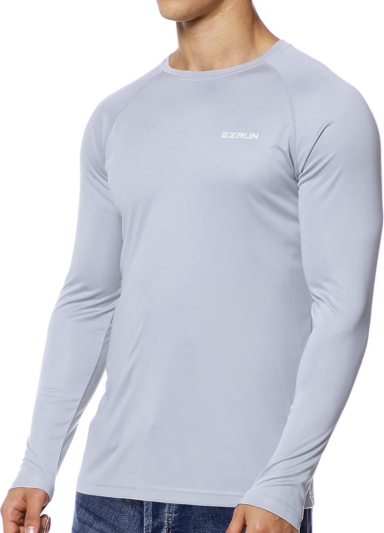EZRUN Mens Sun Protection Swim Shirt Lightweight UV Sun Shirts Quick Dry UPF 50+ Fishing Shirts (Gray, M)