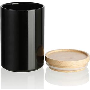 Sweejar Kitchen Canisters Ceramic Food Storage Jar, Stackable Containers with Airtight Seal Wooden Lid for Serving Ground Coffee, Tea, Sugar, Salt and More - 28 Fl Oz (Black)