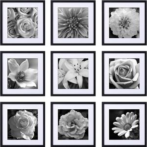 eletecpro 20x20 Picture Frames Set of 9 Classic Gallery Wall Frame Set, Displays 16x16 or 20x20 without Mat, Black Picture Frames Collage Wall Decor, Big Frames for Home Decor
