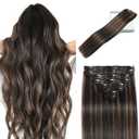 LORIEN Clip in Hair Extensions Real Human Hair, 14 Inch 80g, 1B/6 Natural Black to Chestnut Brown, Clip in 100% Brazilian Remy Human Hair Extensions 8pcs Per Set with 18 Clips Double Weft