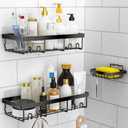 Moforoco 3-Pack Shower Caddy Basket Shelf with Soap Holder, No Drilling Traceless Adhesive Shower Wall Shelves, Rustproof Black Bathroom Shower Storage Organizer