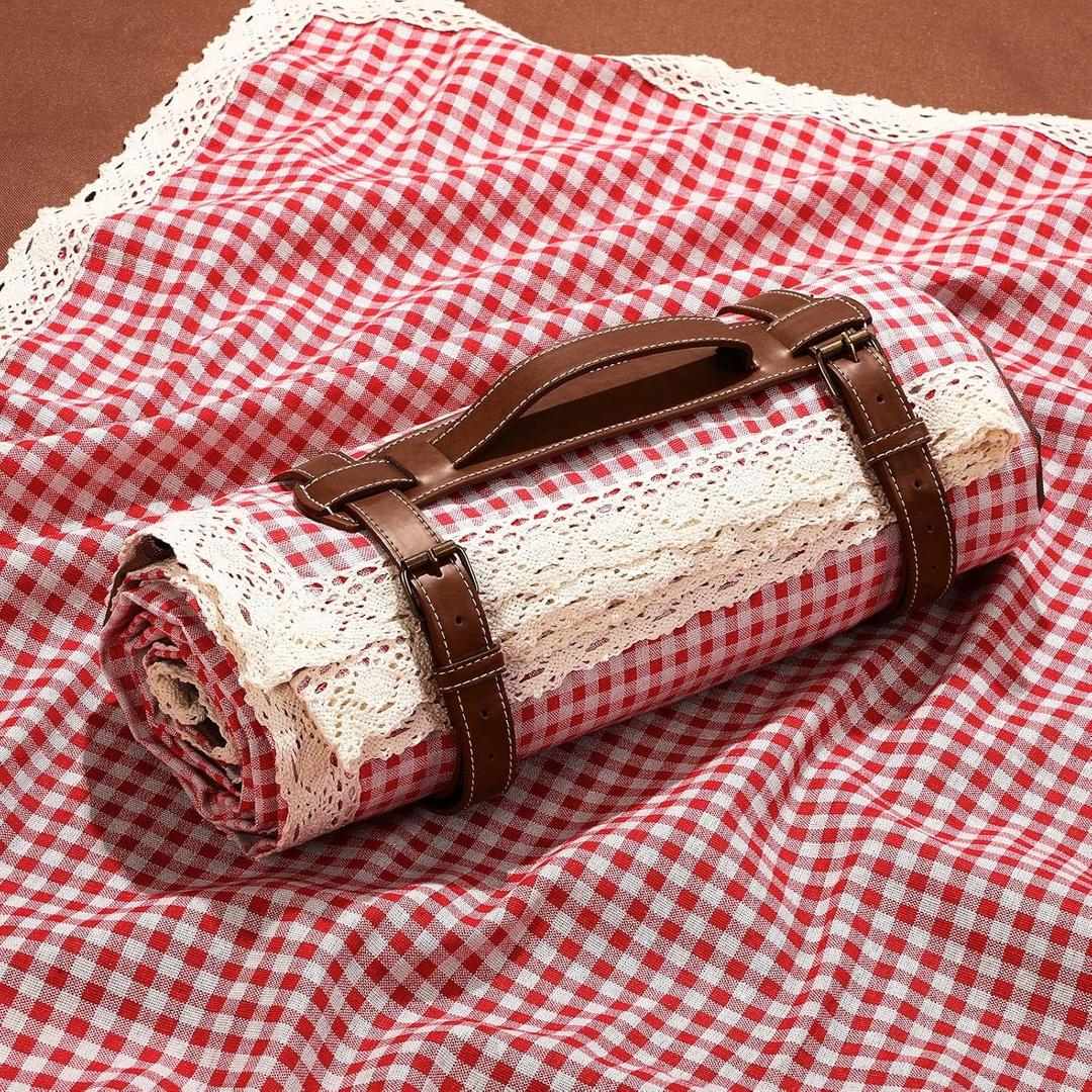 VitalCozy Waterproof Picnic Blankets 59 x 78in Outdoor Blanket Foldable 2 in 1 Double Layer Sandproof Beach Mat with Carry Strap for Camping Lawn Park Beach Grass(Red White)