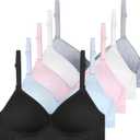 Phennie's Young Teen Girls 7-16 Slim Cotton Bras Thin Cups Bra for Girls Pack of 5 Black White Darkgrey Pink Blue Size 32