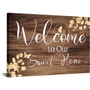 sechars Rustic Welcome to Our Sweet Home Pictures Farmhouse Style Quotes Wall Art Decor Vintage Painting 16"x24"