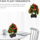Artificial Potted Strawberry Plant Realistic Faux Bonsai Decoration 9.45In Indoor Tabletop Greenery Home Office Decor 2Pcs