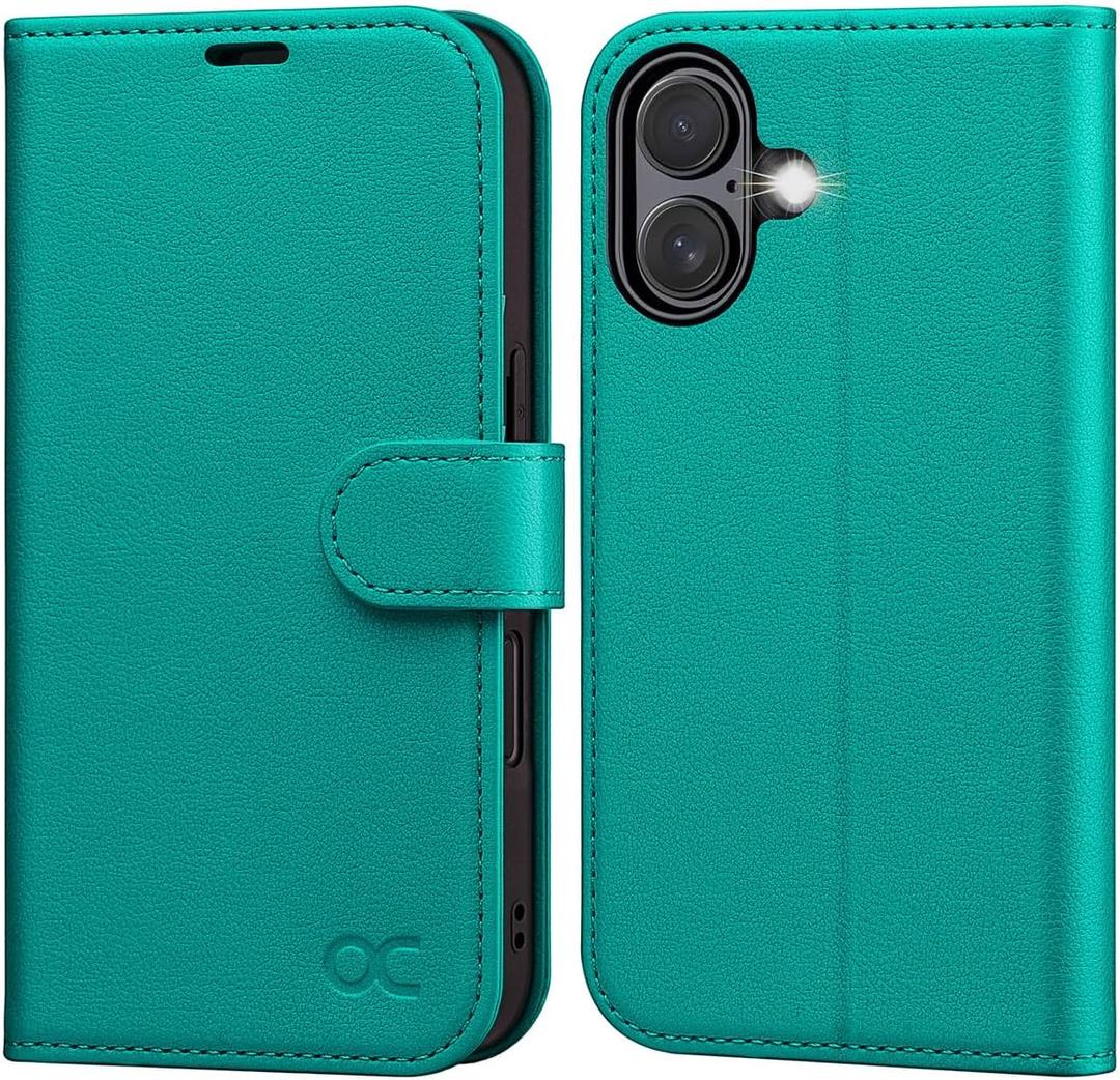OCASE for iPhone 17 Wallet Case, PU Leather Flip Cover with Card Holder, RFID Blocking, Kickstand, Magnetic Closure, Protective Phone Case for iPhone 17 6.3-Inch 2025, Blue Green