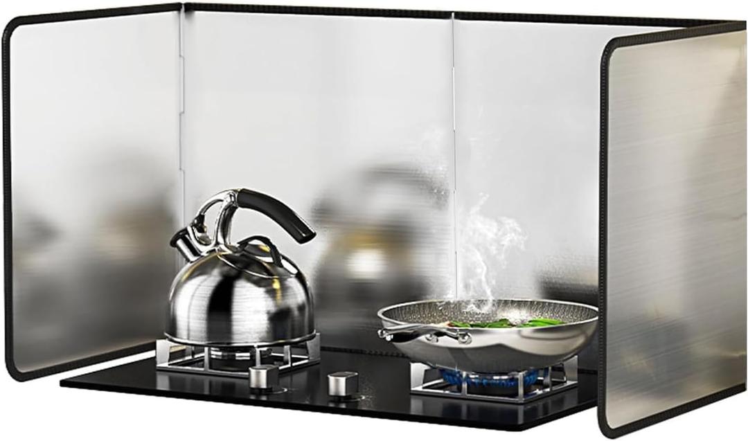 4 Sided Splash Guard, Non-Stick Oil Splash Guard Stove Heat Insulation Panel, Foldable Stainless Steel Frying Oil Splash Guard, Oil Splash Guard Heat Insulation Panel for Cooking, 16" High Boards - Upgrade 3 Panels