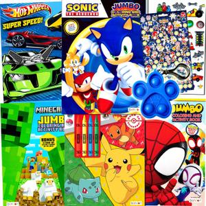 Kids Coloring & Activity Books for Boys Ages 4-8 Featuring Sonic The Hedgehog,Pokemon Bundle with Coloring Utensils, Stickers, and More