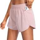 Soothfeel Womens Running Shorts with Zipper Pockets High Waisted Athletic Gym Workout Shorts for Women with Liner (Medium)