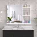 WONSTART White Metal Framed Bathroom Mirror with Shelf, 24.4 X 31 in Rectangular Wall Mounted Bathroom Vanity Mirror, Modern Bathroom Mirror with Storage for Over Sink, Entryway (White)