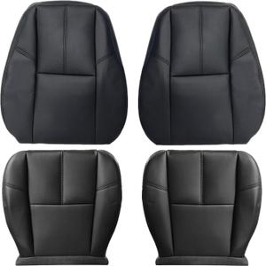 Driver & Passenger Bottom & Top Replacement Leather Seat Covers Compatible with Chevy Tahoe Suburban Avalanche Yukon Silverado Sierra 2007 2008 2009 2010 2011 2012 2013 2014#193 Ebony Black